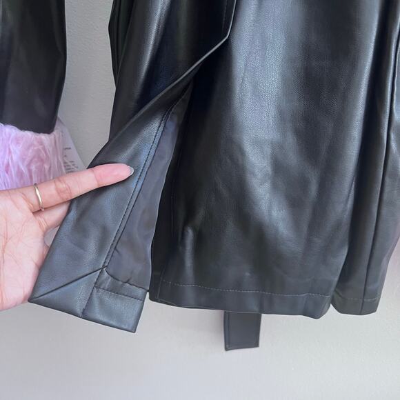 ASOS DESIGN Brog Cuff Faux Leather Black & Pink 70’s Retro Jacket Women's US 14 - Picture 7 of 10
